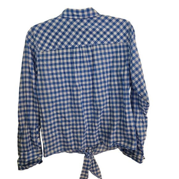 J.Crew NWT Blue White Check Tie Front Button Down Blouse Size 8 - Picture 3 of 7